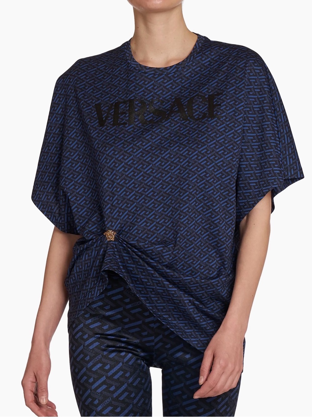 Versace Navy Blue and Black Logo Short Sleeve Top - Picture 3 of 8